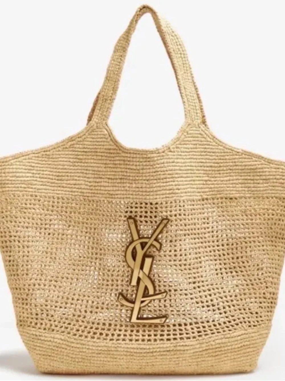Saint Laurent Raffia Tote with Gold YSL Medallion - Picture 3 of 3